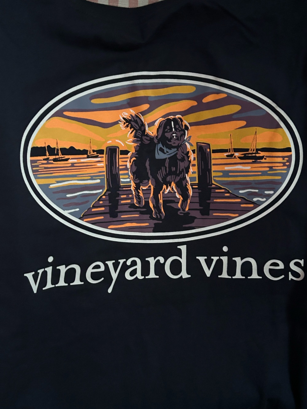 Vineyard Vines Navy Short-Sleeve Tee with Sunset Dog Graphic